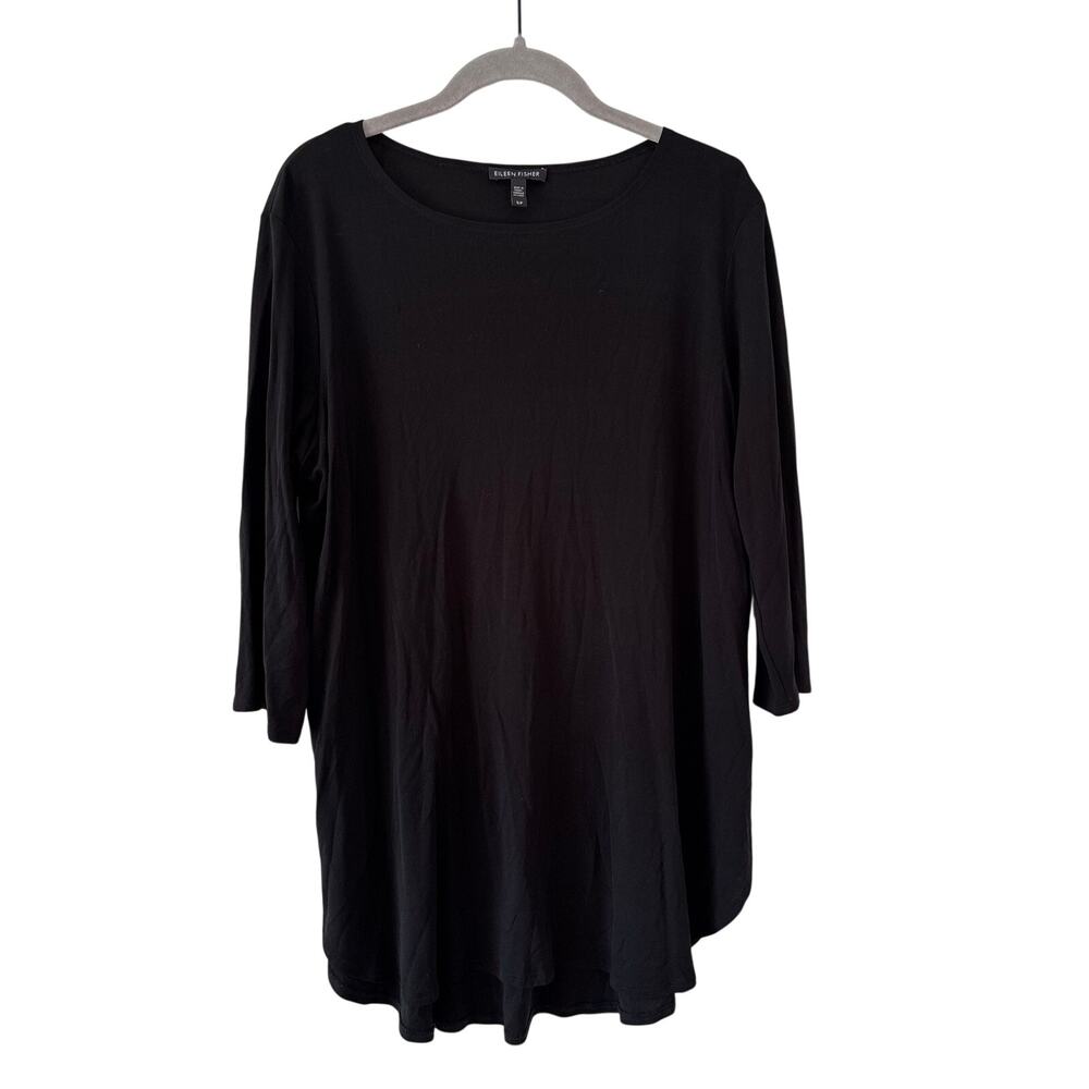 Alfani Womens Black Swing Tunic Top Large 3/4 Sleeve Stretch Flowy Career Plus - Picture 2 of 9